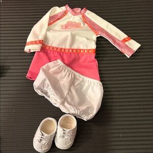 Joss American Girl Cheer Outfit Pink and White Shine Athletic Outfit with Shoes